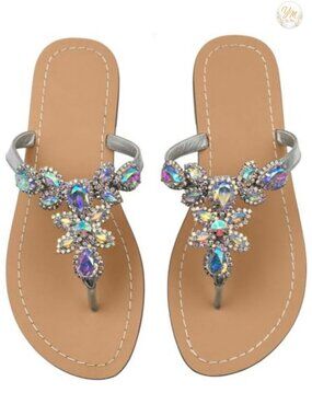 Sparkly Rhinestone Flip Flop Sandals Women Flat Slip On Thong